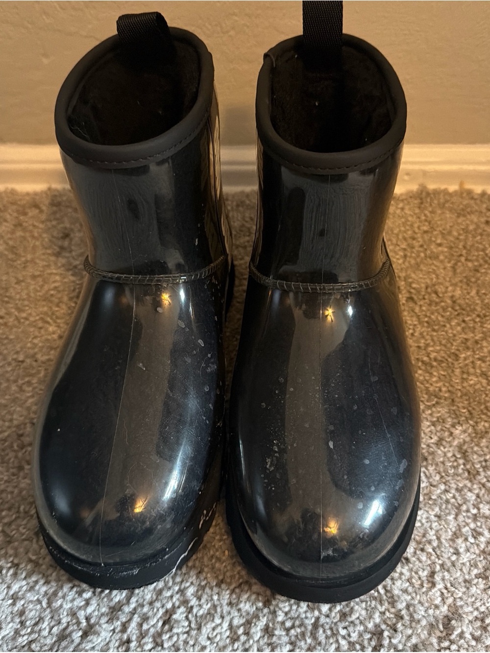 UGG Women's Glossy Black Ankle Rain Boots